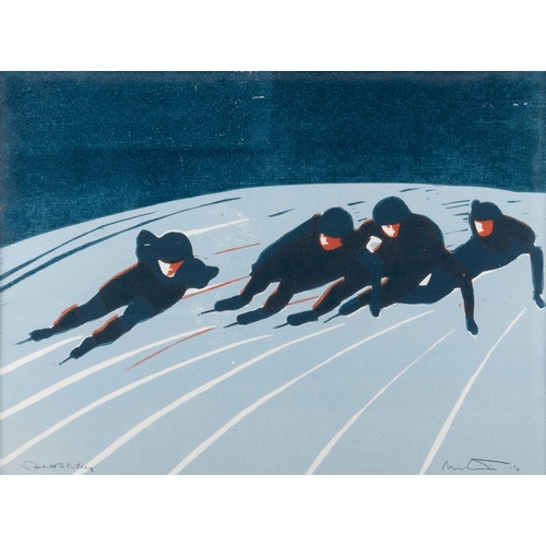 692 - CONTEMPORARY SCHOOL SPEED SKATERS Indistinctly signed and titled. Dated (20)10
Linocut(30cm x 40cm)... 