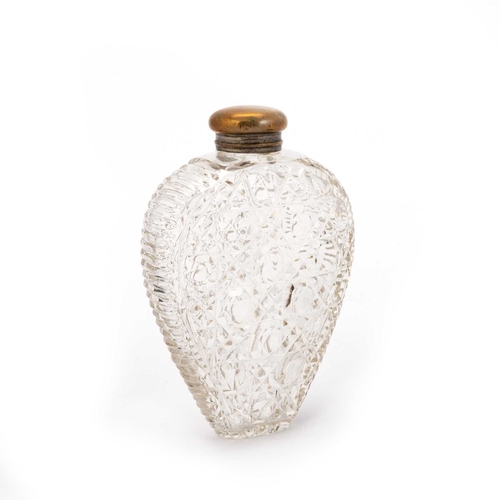 7 - A 19TH CENTURY CUT-GLASS SCENT BOTTLE with a screw-down cap. 10.4cm high