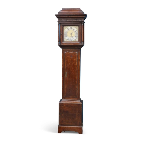 725 - AN OAK 30-HOUR LONGCASE CLOCK the 10-inch square brass dial with a date aperture and bearing signatu... 