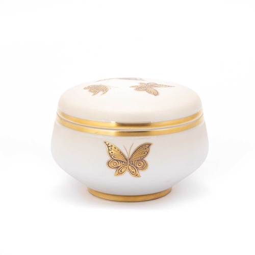 73 - A MID-CENTURY ITALIAN PORCELAIN JEWELLERY BOX BY LONGO, LATE 1960S circular, decorated with butterfl... 