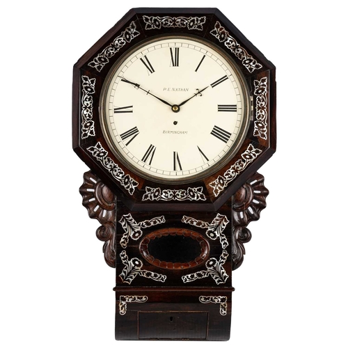 732 - A MOTHER-OF-PEARL AND ROSEWOOD SINGLE-FUSEE WALL CLOCK, SIGNED P. E. NATHAN, BIRMINGHAM, CIRCA 1800 ... 