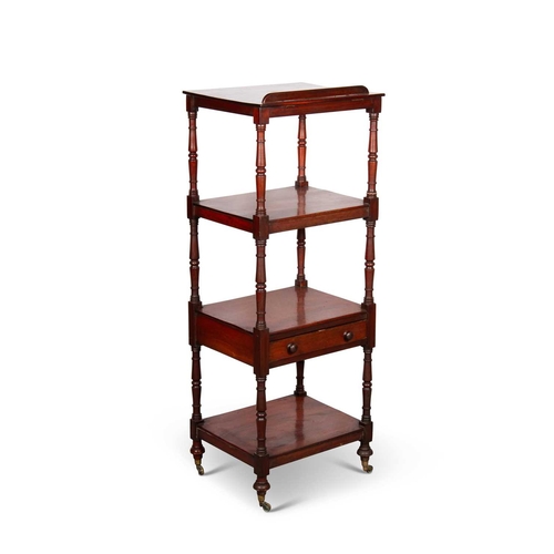 747 - AN EARLY 19TH CENTURY MAHOGANY WHATNOT the hinged top with an easel support above three further shel... 