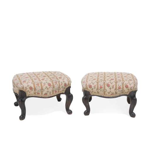 765 - A PAIR OF VICTORIAN SIMULATED ROSEWOOD AND UPHOLSTERED FOOTSTOOLS, CIRCA 1870 each raised on short c... 