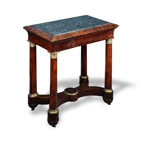 774 - AN EMPIRE STYLE MARBLE-TOPPED MAHOGANY CENTRE TABLE, 19TH CENTURY the rectangular top with conformin... 