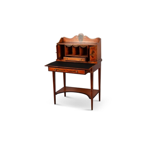 779 - A 19TH CENTURY PAINTED SATINWOOD BONHEUR DU JOUR the detachable superstructure with a gallery top ab... 