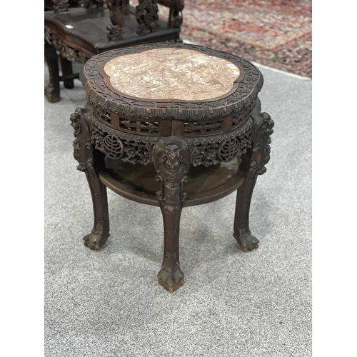 793 - A 19TH CENTURY CHINESE MARBLE AND HARDWOOD JARDINIÈRE STAND of large proportions, the lobed circular... 