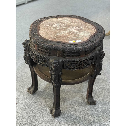 793 - A 19TH CENTURY CHINESE MARBLE AND HARDWOOD JARDINIÈRE STAND of large proportions, the lobed circular... 