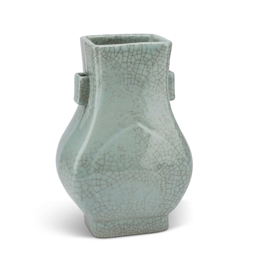 100 - A GE-TYPE FACETED FANGHU-FORM VASE of faceted pear shape, the vase is moulded in low relief on the t... 