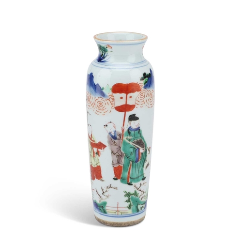 101 - V A CHINESE WUCAI SLEEVE VASE late 19th or early 20th Century, with a narrow tapering cylindrical bo... 