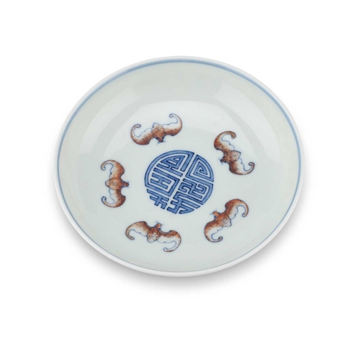 119 - A CHINESE DOUCAI 'BATS' SAUCER DISH centrally decorated with five bats and a shou medallion, the und... 