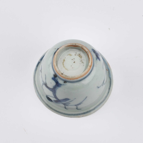 126 - A CHINESE PORCELAIN BLUE AND WHITE 'BIRDS' WINE CUP, JIAJING PERIOD thinly potted with deep flaring ... 