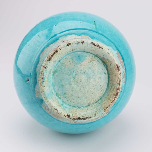 160 - A TURQUOISE-GLAZED VASE AND COVER the globular body rising from a waisted foot to a waisted neck, th... 