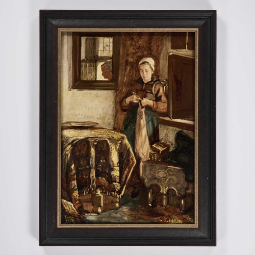 34 - A LARGE ROZENBURG PORCELAIN PLAQUE the large rectangular plaque painted with a lady in an interior, ... 