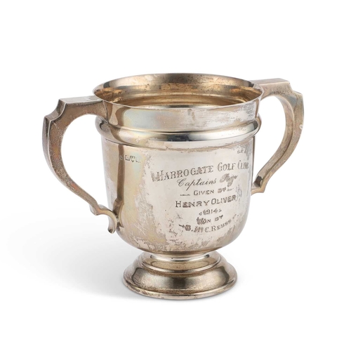 431 - A GEORGE V SILVER TWO-HANDLED TROPHY CUP by George Nathan & Ridley Hayes, Chester 1913, circular... 