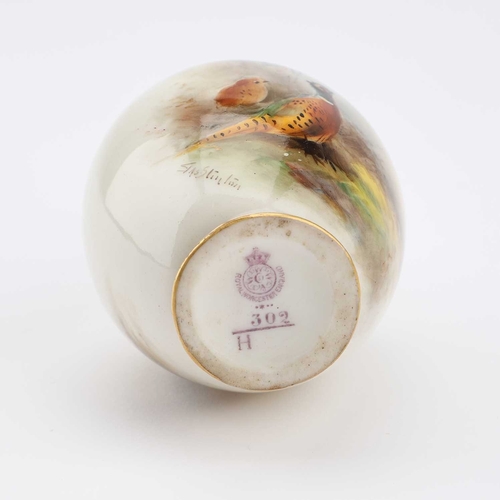 71 - A ROYAL WORCESTER VASE BY JAMES STINTON, DATED 1919 of ovoid form with a gilded foot and trumpet nec... 