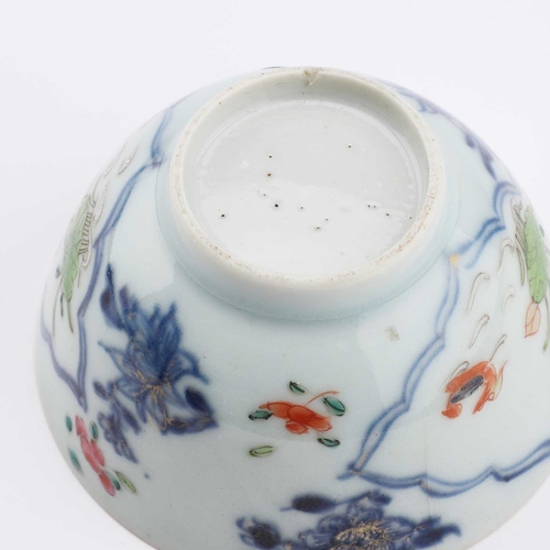 77 - V AN 18TH CENTURY CHINESE FAMILLE ROSE TEA BOWL decorated with two reserves painted with ducks on th... 