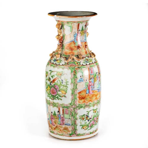 87 - A CHINESE CANTON FAMILLE ROSE VASE, 19TH CENTURY enamel painted in the characteristic palette with f... 