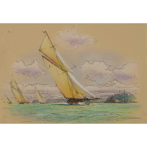 1041 - ‡ STEPHEN J. RENARD (BORN 1947) SKETCHBOOK OF ORIGINAL STUDIES OF SHIPS, YACHTS AND BOATS Pencil, pe... 