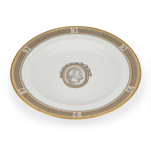 105 - A VIENNA NEOCLASSICAL PLATE decorated en grisaille with a central portrait medallion and Greek Key b... 