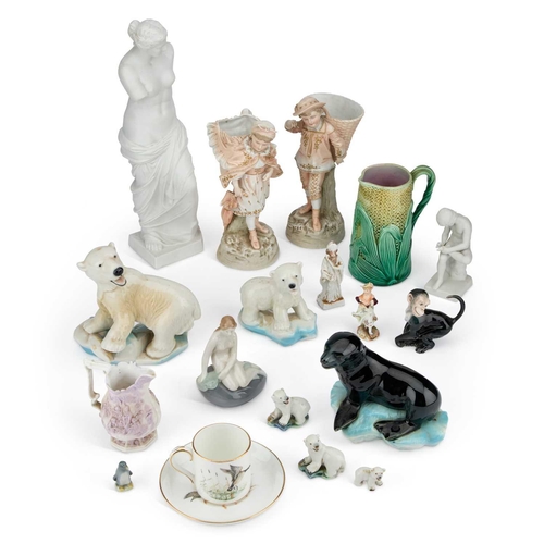 108 - A COLLECTION OF CERAMICS including 19th Century majolica corn-on-the-cob jug, a Crown Staffordshire ... 