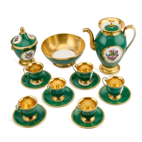 113 - A PARIS PORCELAIN EMPIRE-STYLE GREEN-GROUND AND GILT COFFEE SERVICE, MID-19TH CENTURY comprising a s... 