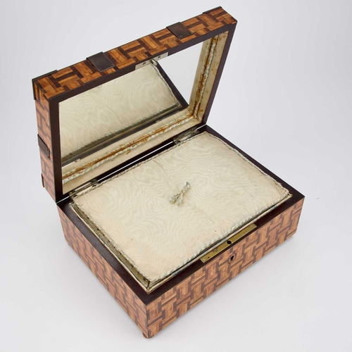 1181 - A CONTINENTAL STEEL-MOUNTED PARQUETRY WORK BOX, 19TH CENTURY 24.5cm wide