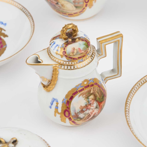127 - A MEISSEN TEA AND CHOCOLATE SERVICE comprising a teapot, chocolate pot, cream jug, sucrier and cover... 