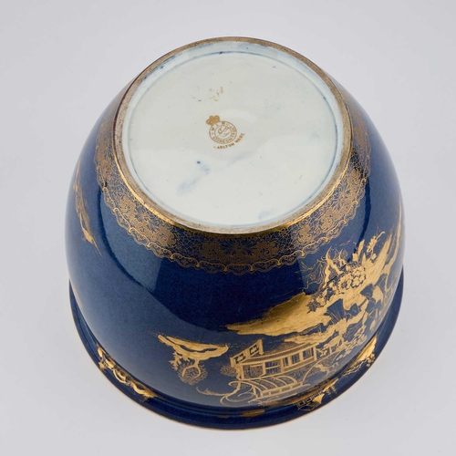 131 - AN EARLY 20TH CENTURY CARLTON WARE LUSTRE JARDINIERE gilt-decorated with a Chinese landscape on a po... 