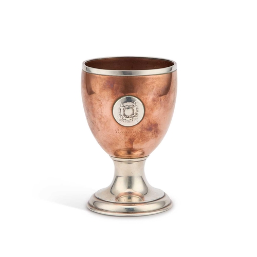 157 - KIT-KAT CLUB: A 19TH CENTURY SILVER COLOURED METAL AND COPPER GOBLET the ovoid bowl applied with the... 