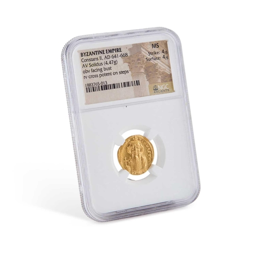 17 - CONSTANS II, BYZANTINE EMPIRE ( 641-668 A.D.), A GOLD SOLIDUS Constantinople, in a plastic NGC case.... 