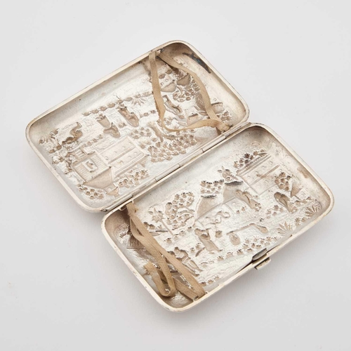 192 - AN INDIAN SILVER CIGAR CASE unmarked, late 19th Century, rectangular with rounded corners, chased to... 