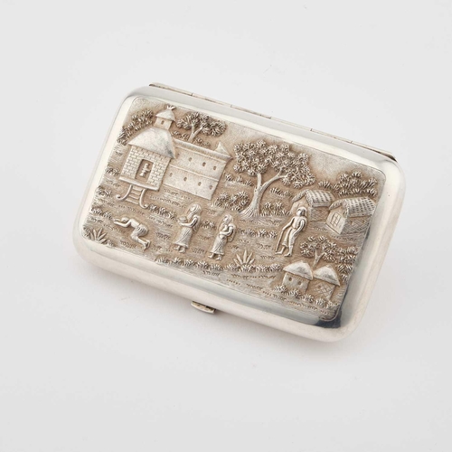 192 - AN INDIAN SILVER CIGAR CASE unmarked, late 19th Century, rectangular with rounded corners, chased to... 