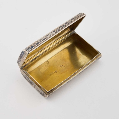 243 - A 19TH CENTURY RUSSIAN SILVER AND NIELLO SNUFF BOX Moscow, rectangular with rounded long sides, the ... 