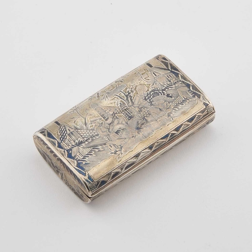 243 - A 19TH CENTURY RUSSIAN SILVER AND NIELLO SNUFF BOX Moscow, rectangular with rounded long sides, the ... 