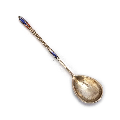 245 - A RUSSIAN SILVER AND ENAMEL SPOON Moscow, 1882-1899, the bowl decorated with a border of turquoise p... 