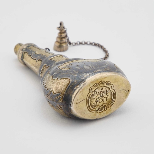 255 - A LATE 18TH CENTURY RUSSIAN SILVER-GILT AND NIELLO SCENT BOTTLE unmarked, Moscow, c.1770, of compres... 