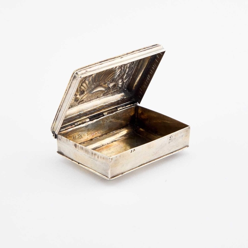 263 - AN 18TH CENTURY CONTINENTAL SILVER BOX indistinct marks to the front, rectangular, the hinged cover ... 