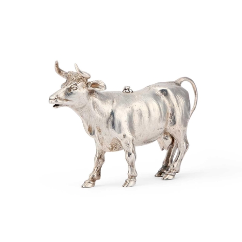 264 - A LATE 19TH CENTURY GERMAN SILVER COW CREAMER by Berthold Muller, Chester 1898, modelled standing, e... 