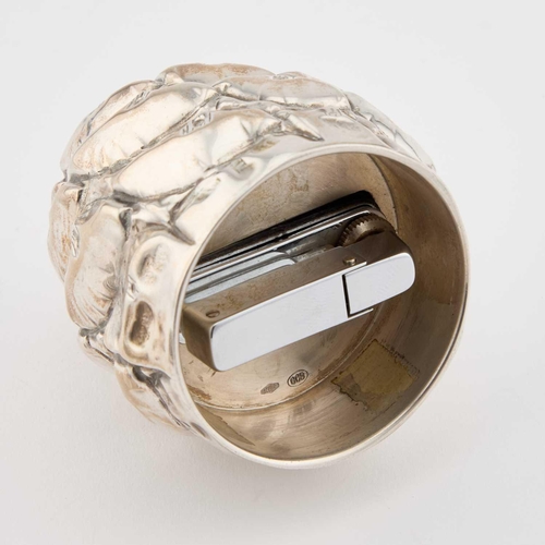 276 - AN ITALIAN SILVER TABLE LIGHTER by Tacchi & Loprieno, Milan, marked 800, in the form of a pine c... 