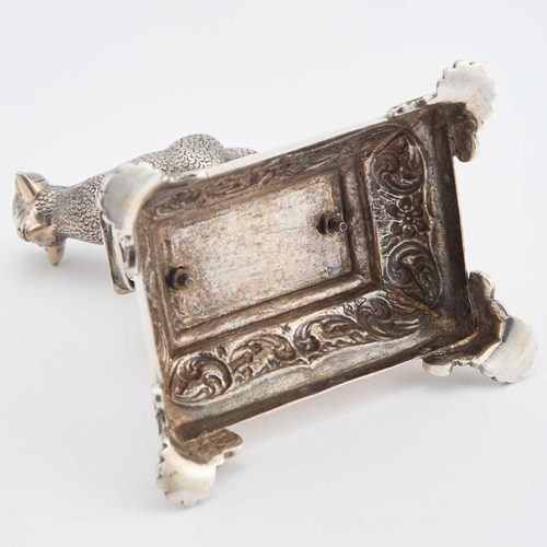 278 - A 19TH CENTURY PORTUGUESE SILVER TOOTHPICK HOLDER Lisbon, the rectangular base with splayed shell-fo... 