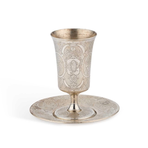 284 - A FRENCH SILVER GOBLET AND STAND maker JB, late 19th Century, the goblet with a deep bowl, engraved ... 