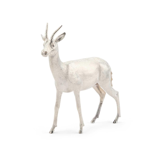 295 - AN ELIZABETH II CAST SILVER MODEL OF A GAZELLE by C J Vander Ltd, London 1991, realistically modelle... 