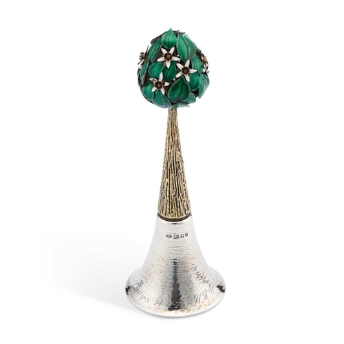 299 - STUART DEVLIN: AN ELIZABETH II PARCEL-GILT SILVER AND ENAMEL TABLE BELL by Stuart Devlin, London 197... 