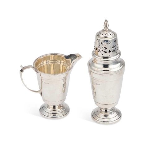 330 - A GEORGE VI SILVER CREAM JUG AND SUGAR CASTER by Mappin & Webb Ltd, Sheffield 1946. (2) Caster 1... 