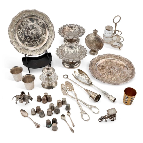 336 - A COLLECTION OF SILVER AND WHITE-METAL including a pair of Continental silver cups, signed PEREZ VIG... 