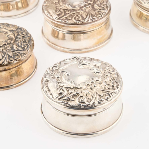 337 - SIX SILVER RING BOXES by W I Broadway & Co, Birmingham, various dates, each circular, the hinged... 