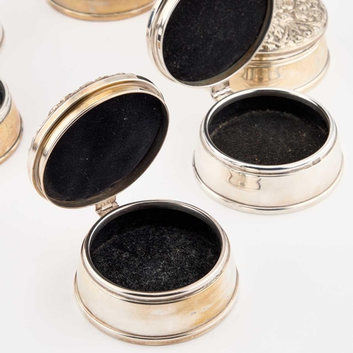 337 - SIX SILVER RING BOXES by W I Broadway & Co, Birmingham, various dates, each circular, the hinged... 