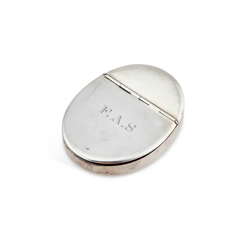 358 - AN EDWARDIAN SILVER SNUFF BOX by Colen Hewer Cheshire, Chester 1911, oval, shaped for the pocket, th... 