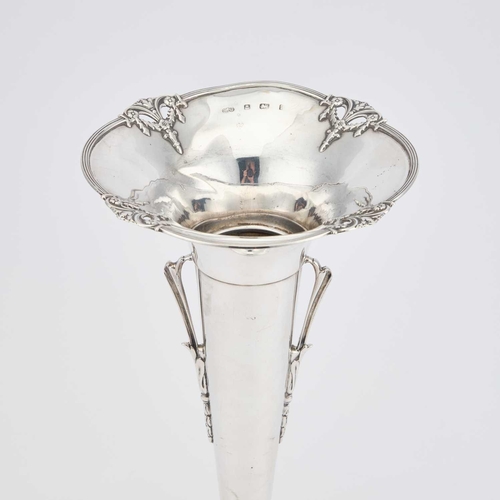 366 - A GEORGE V SILVER VASE by Elkington & Co Ltd, Birmingham 1912, the circular base rising to a tap... 