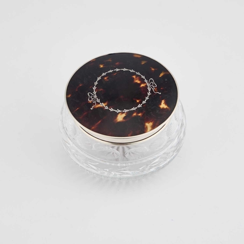 372 - A GEORGE V SILVER, TORTOISESHELL AND CUT-GLASS DRESSING TABLE JAR by Mappin & Webb Ltd, Birmingh... 